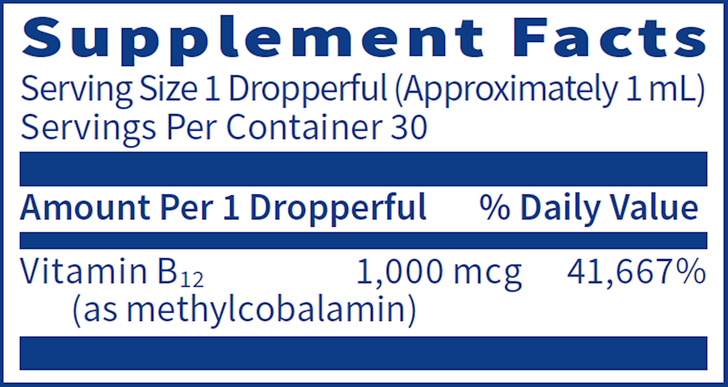 B12 Liquid (methylcobalamin) 1mg 1oz.