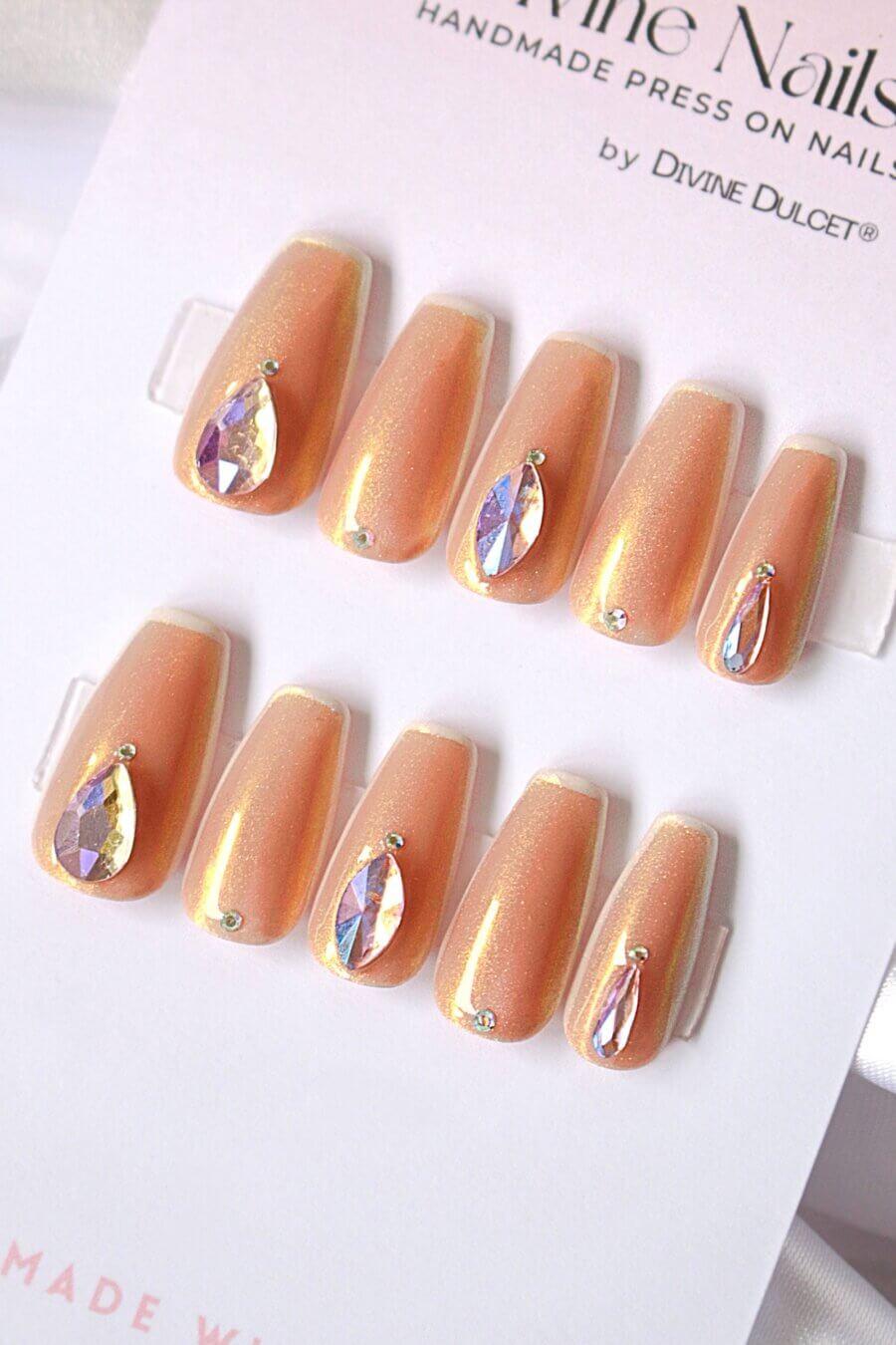 Rose Champagne Swarovski Crystals Press On Nails Set